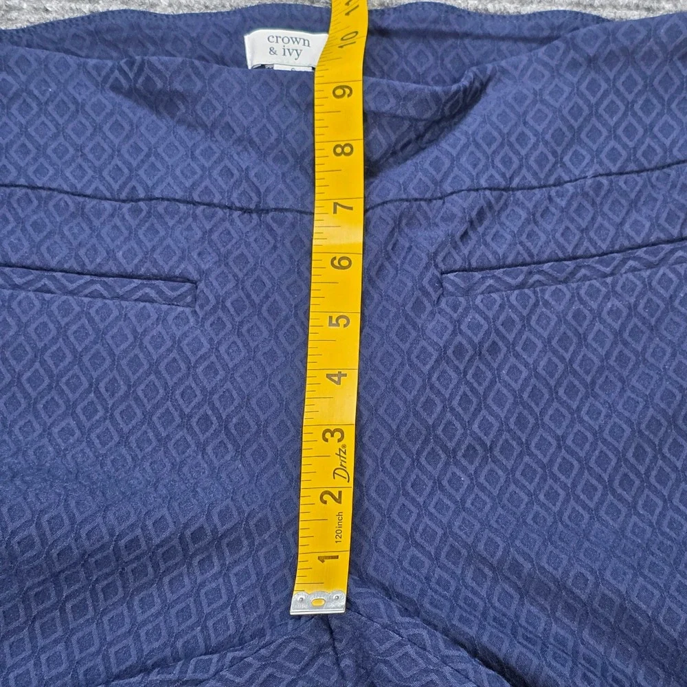 Crown & Ivy Pull On Dress Pants‎ Women's Size 6 Navy Blue Textured Diamond Slim